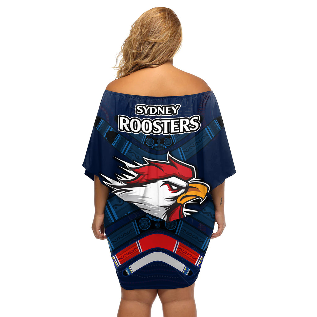 roosters-permier-2023-off-shoulder-short-dress-nrl-mascot-with-aboriginal