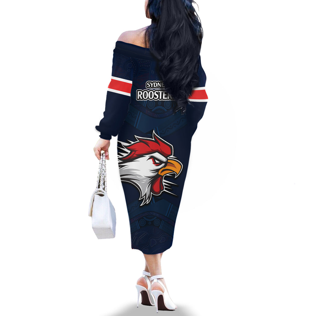 roosters-permier-2023-off-the-shoulder-long-sleeve-dress-nrl-mascot-with-aboriginal