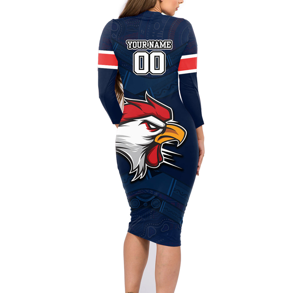 custom-roosters-permier-2023-family-matching-long-sleeve-bodycon-dress-and-hawaiian-shirt-nrl-mascot-with-aboriginal