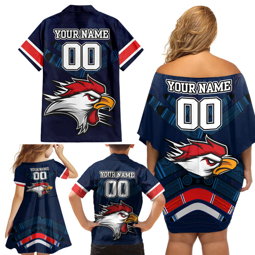 custom-roosters-permier-2023-family-matching-off-shoulder-short-dress-and-hawaiian-shirt-nrl-mascot-with-aboriginal