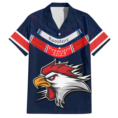 custom-roosters-permier-2023-family-matching-off-shoulder-short-dress-and-hawaiian-shirt-nrl-mascot-with-aboriginal