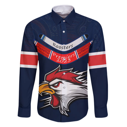 custom-roosters-permier-2023-family-matching-off-shoulder-short-dress-and-hawaiian-shirt-nrl-mascot-with-aboriginal