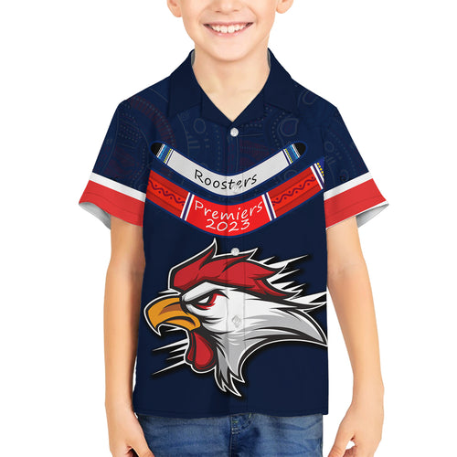 custom-roosters-permier-2023-family-matching-off-shoulder-short-dress-and-hawaiian-shirt-nrl-mascot-with-aboriginal