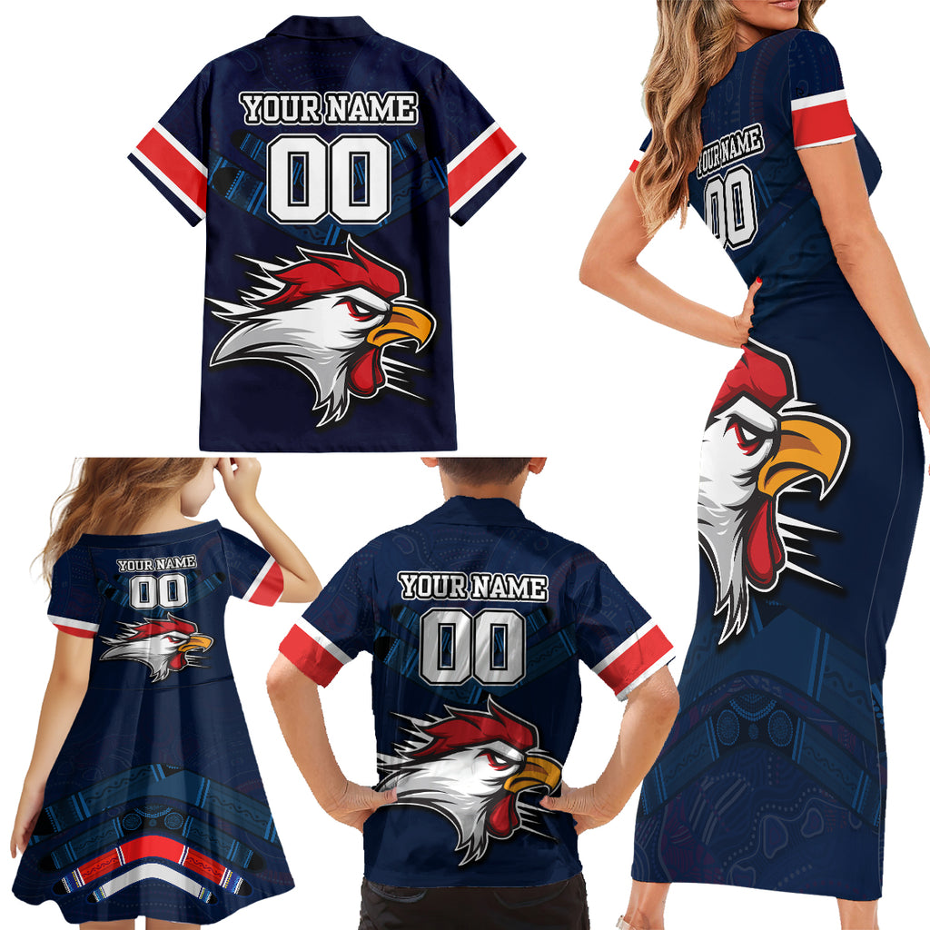 custom-roosters-permier-2023-family-matching-short-sleeve-bodycon-dress-and-hawaiian-shirt-nrl-mascot-with-aboriginal