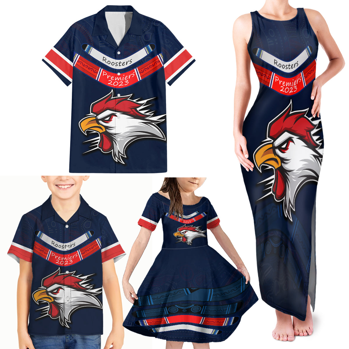 custom-roosters-permier-2023-family-matching-tank-maxi-dress-and-hawaiian-shirt-nrl-mascot-with-aboriginal