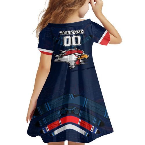 custom-roosters-permier-2023-kid-short-sleeve-dress-nrl-mascot-with-aboriginal
