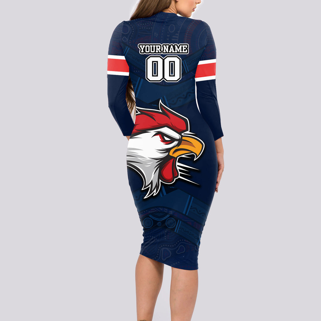 custom-roosters-permier-2023-long-sleeve-bodycon-dress-nrl-mascot-with-aboriginal