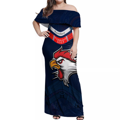 custom-roosters-permier-2023-off-shoulder-maxi-dress-nrl-mascot-with-aboriginal