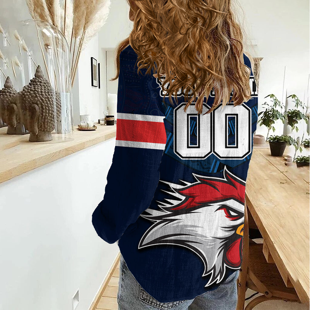 Custom Roosters Permier 2023 Women Casual Shirt NRL Mascot with Aboriginal LT9