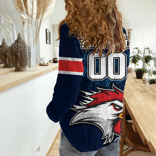 Custom Roosters Permier 2023 Women Casual Shirt NRL Mascot with Aboriginal LT9