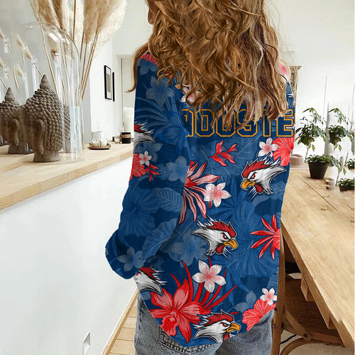 Roosters Rugby Women Casual Shirt Beautiful Floral Pattern Spring Summer Vibe LT9