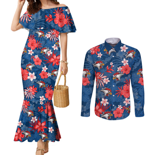 custom-roosters-rugby-couples-matching-mermaid-dress-and-long-sleeve-button-shirts-beautiful-floral-pattern-spring-summer-vibe