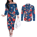 custom-roosters-rugby-couples-matching-off-the-shoulder-long-sleeve-dress-and-long-sleeve-button-shirts-beautiful-floral-pattern-spring-summer-vibe