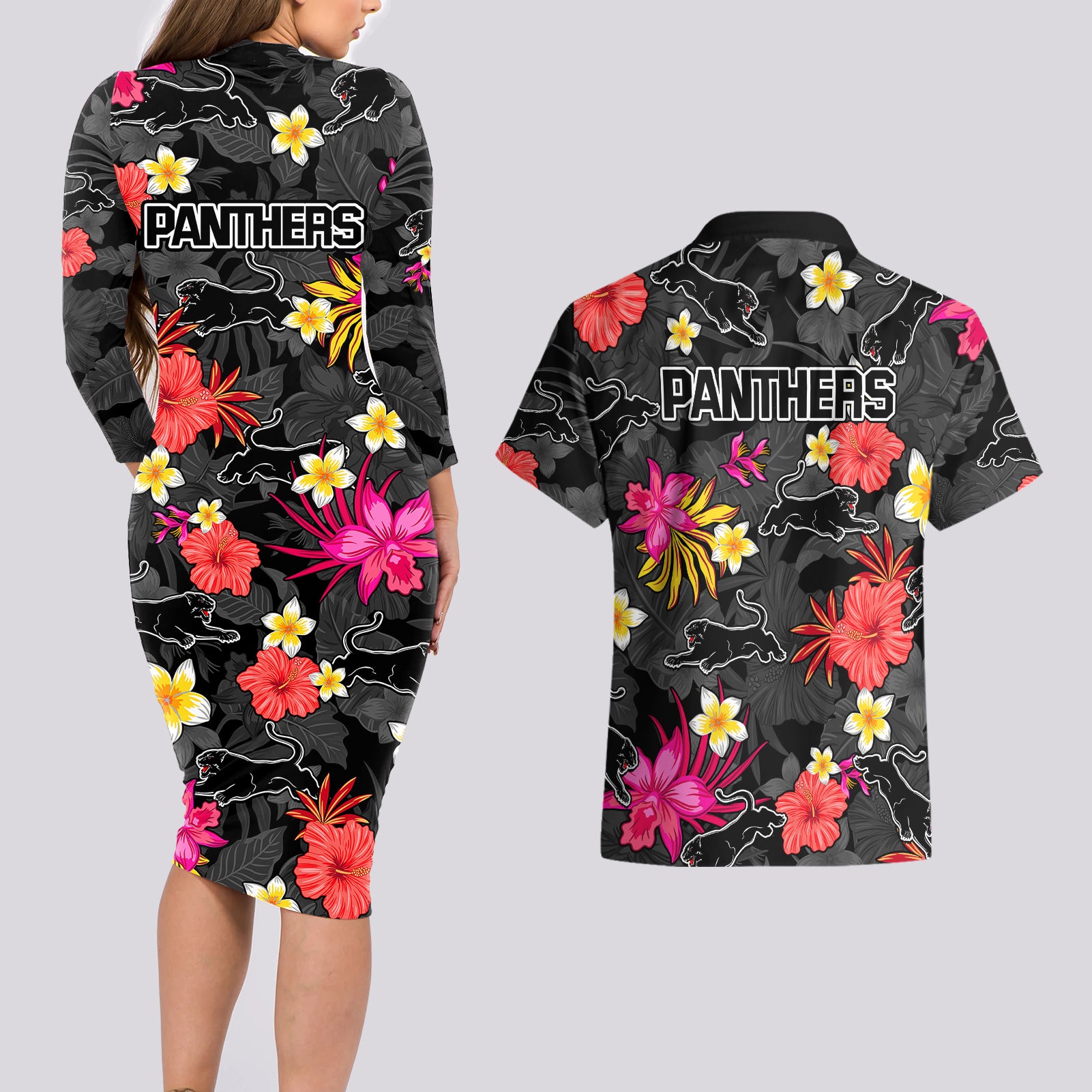 panthers-rugby-couples-matching-long-sleeve-bodycon-dress-and-hawaiian-shirt-beautiful-floral-pattern-spring-summer-vibe