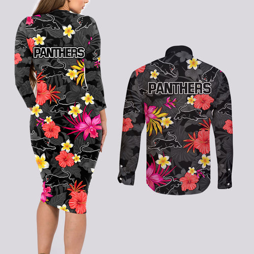 panthers-rugby-couples-matching-long-sleeve-bodycon-dress-and-long-sleeve-button-shirts-beautiful-floral-pattern-spring-summer-vibe