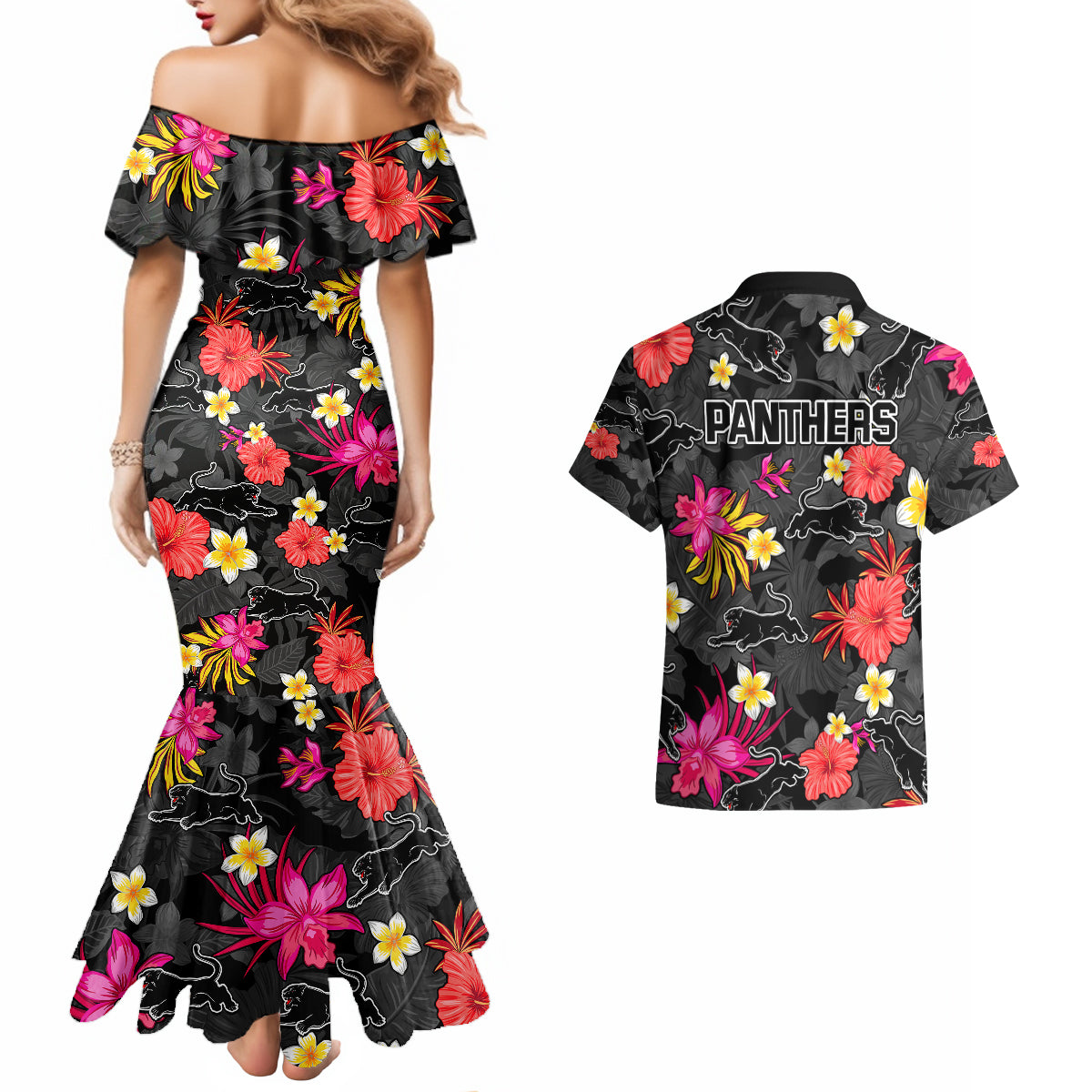 panthers-rugby-couples-matching-mermaid-dress-and-hawaiian-shirt-beautiful-floral-pattern-spring-summer-vibe