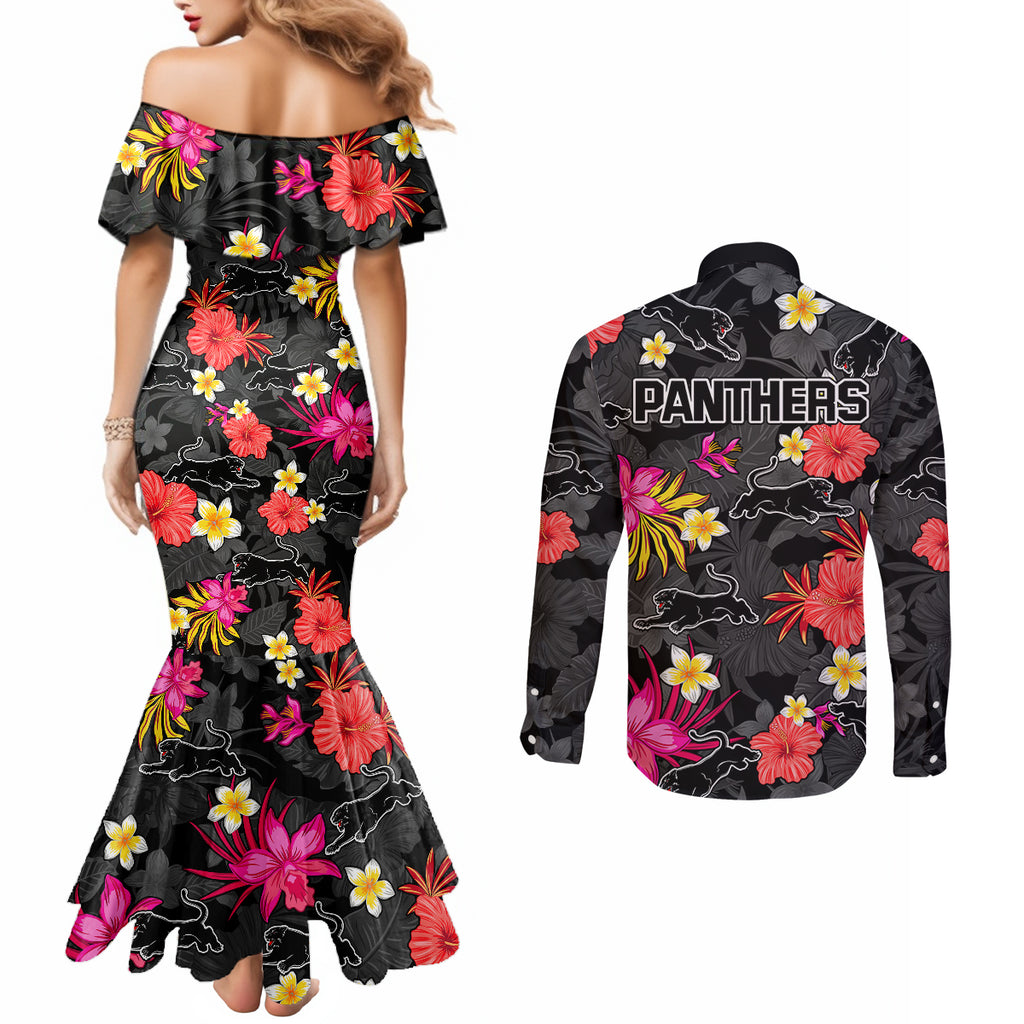 panthers-rugby-couples-matching-mermaid-dress-and-long-sleeve-button-shirts-beautiful-floral-pattern-spring-summer-vibe
