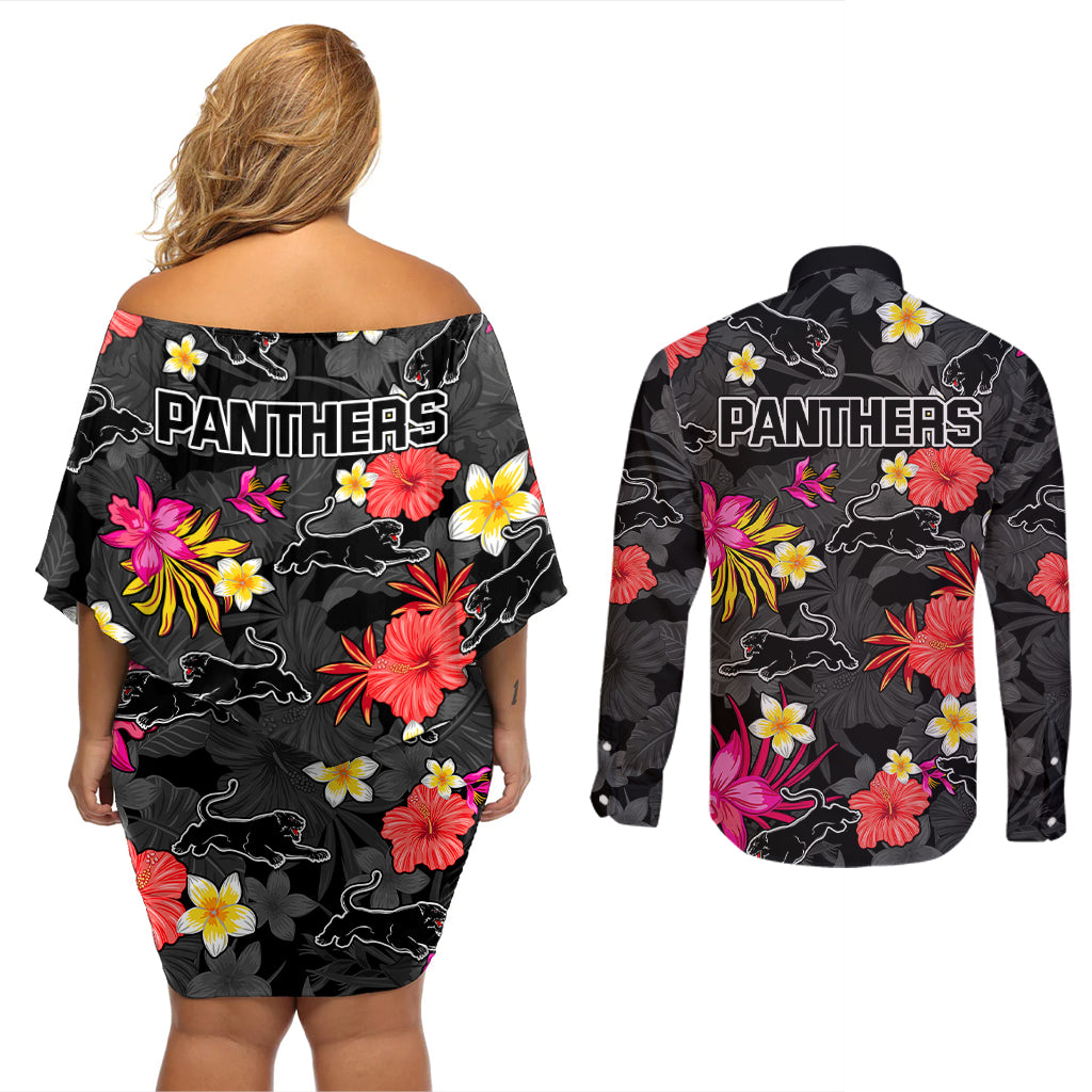 panthers-rugby-couples-matching-off-shoulder-short-dress-and-long-sleeve-button-shirts-beautiful-floral-pattern-spring-summer-vibe