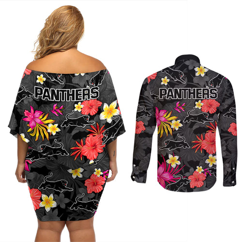 panthers-rugby-couples-matching-off-shoulder-short-dress-and-long-sleeve-button-shirts-beautiful-floral-pattern-spring-summer-vibe