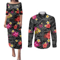 panthers-rugby-couples-matching-puletasi-dress-and-long-sleeve-button-shirts-beautiful-floral-pattern-spring-summer-vibe