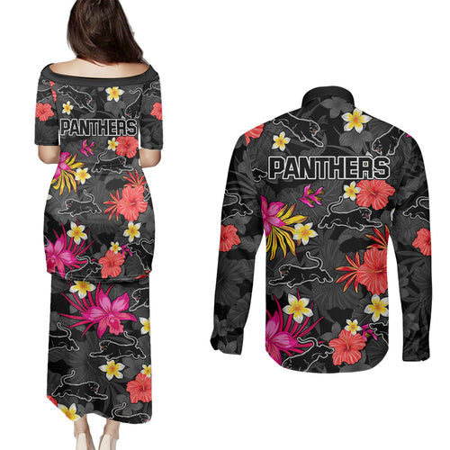 panthers-rugby-couples-matching-puletasi-dress-and-long-sleeve-button-shirts-beautiful-floral-pattern-spring-summer-vibe