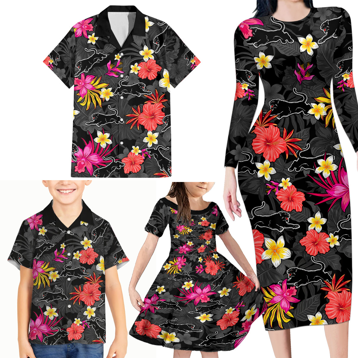 panthers-rugby-family-matching-long-sleeve-bodycon-dress-and-hawaiian-shirt-beautiful-floral-pattern-spring-summer-vibe