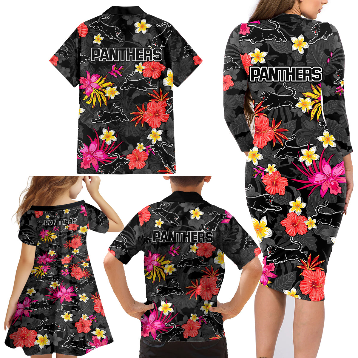 panthers-rugby-family-matching-long-sleeve-bodycon-dress-and-hawaiian-shirt-beautiful-floral-pattern-spring-summer-vibe