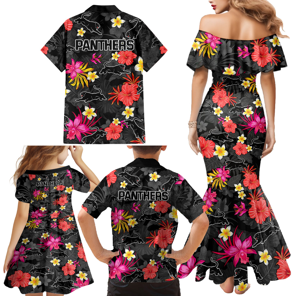 panthers-rugby-family-matching-mermaid-dress-and-hawaiian-shirt-beautiful-floral-pattern-spring-summer-vibe