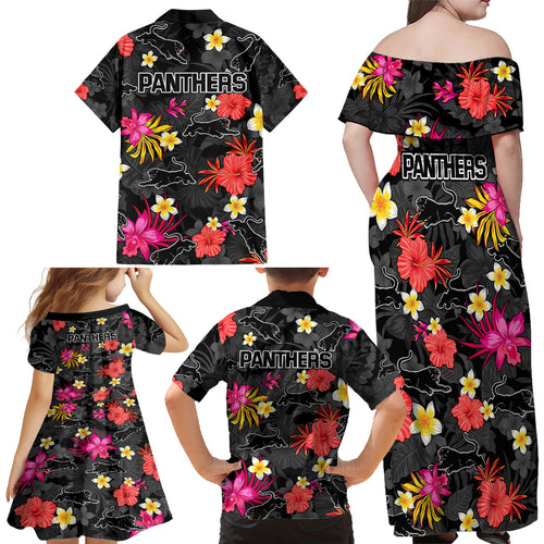 panthers-rugby-family-matching-off-shoulder-long-sleeve-dress-and-hawaiian-shirt-beautiful-floral-pattern-spring-summer-vibe