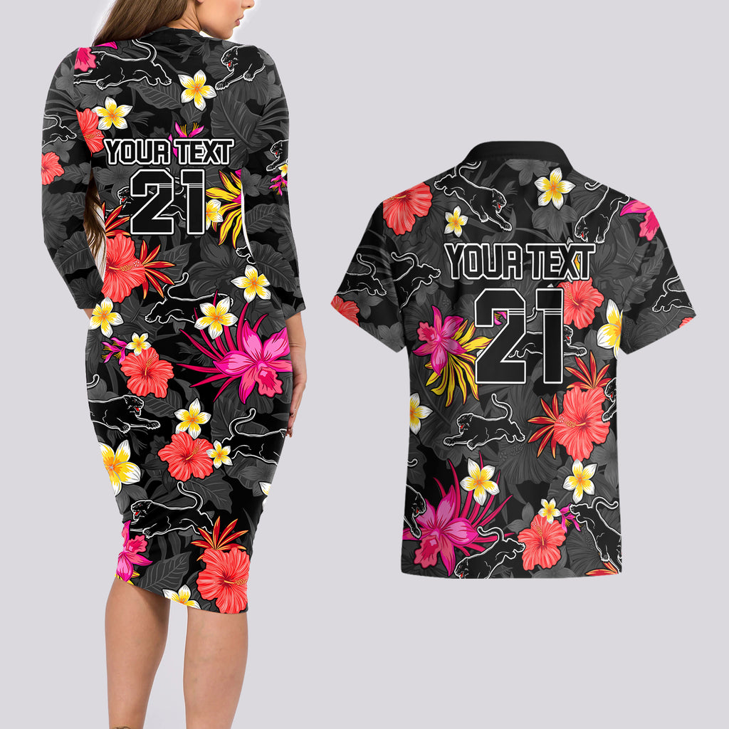 custom-panthers-rugby-couples-matching-long-sleeve-bodycon-dress-and-hawaiian-shirt-beautiful-floral-pattern-spring-summer-vibe
