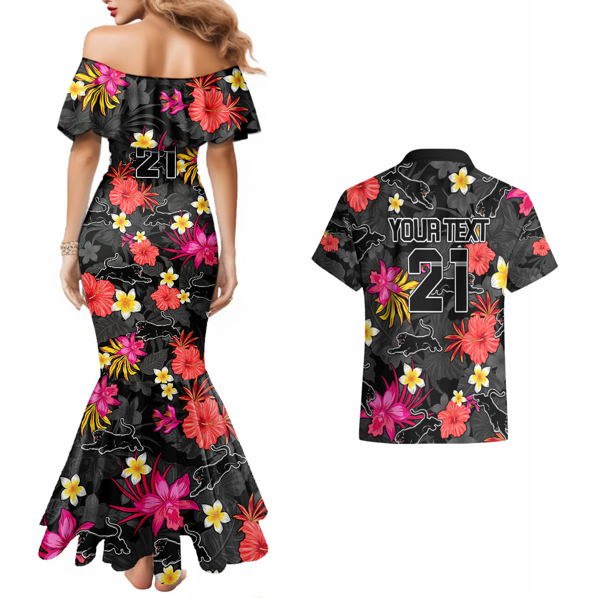 custom-panthers-rugby-couples-matching-mermaid-dress-and-hawaiian-shirt-beautiful-floral-pattern-spring-summer-vibe
