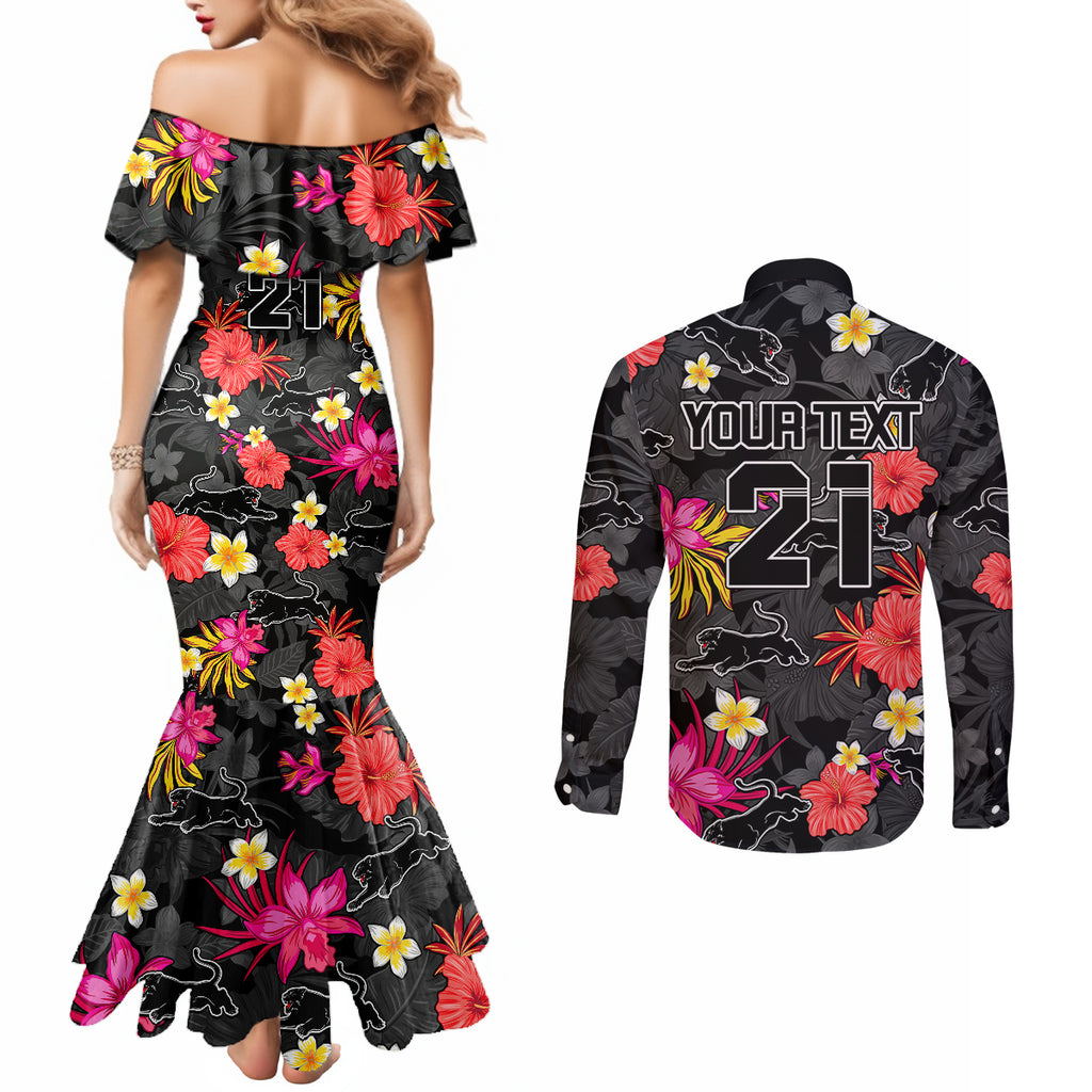 custom-panthers-rugby-couples-matching-mermaid-dress-and-long-sleeve-button-shirts-beautiful-floral-pattern-spring-summer-vibe