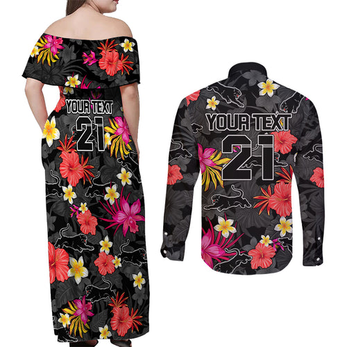 custom-panthers-rugby-couples-matching-off-shoulder-maxi-dress-and-long-sleeve-button-shirts-beautiful-floral-pattern-spring-summer-vibe