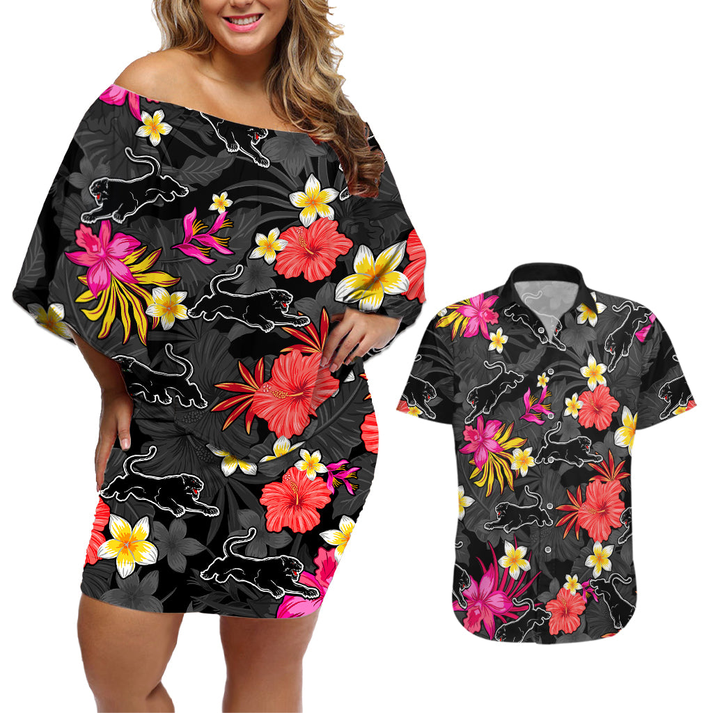 custom-panthers-rugby-couples-matching-off-shoulder-short-dress-and-hawaiian-shirt-beautiful-floral-pattern-spring-summer-vibe
