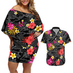 custom-panthers-rugby-couples-matching-off-shoulder-short-dress-and-hawaiian-shirt-beautiful-floral-pattern-spring-summer-vibe