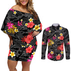custom-panthers-rugby-couples-matching-off-shoulder-short-dress-and-long-sleeve-button-shirts-beautiful-floral-pattern-spring-summer-vibe