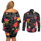 custom-panthers-rugby-couples-matching-off-shoulder-short-dress-and-long-sleeve-button-shirts-beautiful-floral-pattern-spring-summer-vibe