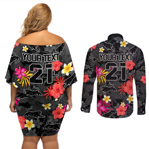 custom-panthers-rugby-couples-matching-off-shoulder-short-dress-and-long-sleeve-button-shirts-beautiful-floral-pattern-spring-summer-vibe