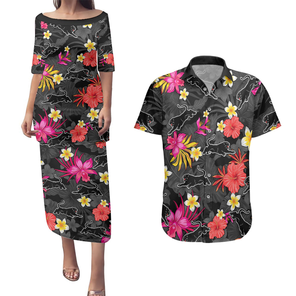 custom-panthers-rugby-couples-matching-puletasi-dress-and-hawaiian-shirt-beautiful-floral-pattern-spring-summer-vibe