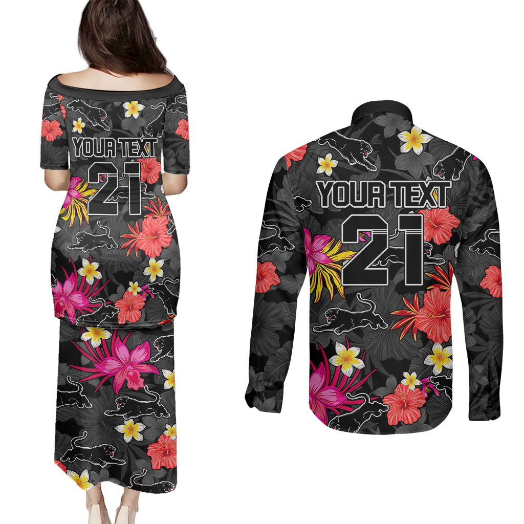 custom-panthers-rugby-couples-matching-puletasi-dress-and-long-sleeve-button-shirts-beautiful-floral-pattern-spring-summer-vibe