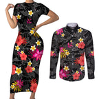 custom-panthers-rugby-couples-matching-short-sleeve-bodycon-dress-and-long-sleeve-button-shirts-beautiful-floral-pattern-spring-summer-vibe