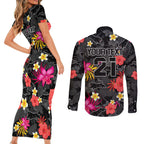 custom-panthers-rugby-couples-matching-short-sleeve-bodycon-dress-and-long-sleeve-button-shirts-beautiful-floral-pattern-spring-summer-vibe