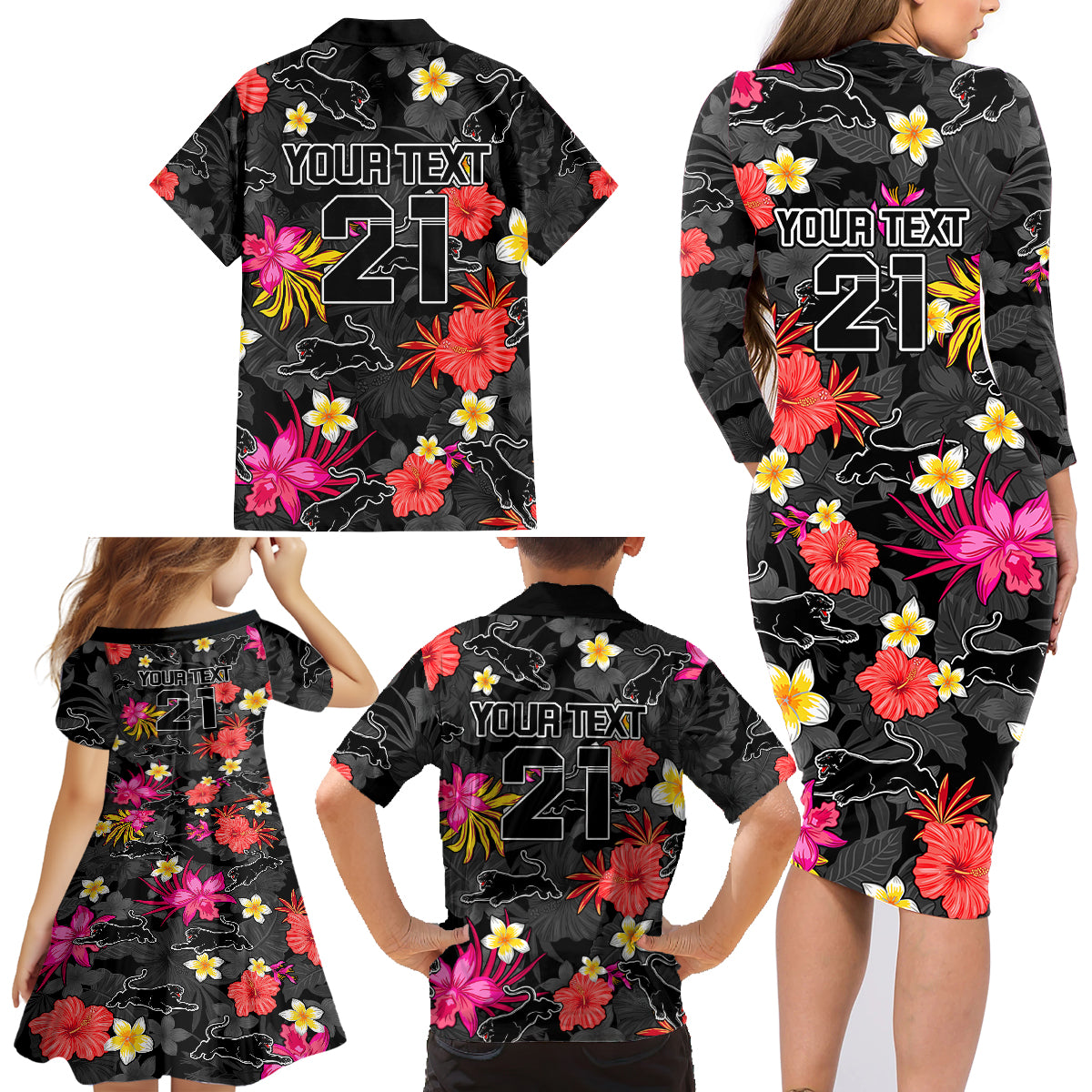 custom-panthers-rugby-family-matching-long-sleeve-bodycon-dress-and-hawaiian-shirt-beautiful-floral-pattern-spring-summer-vibe