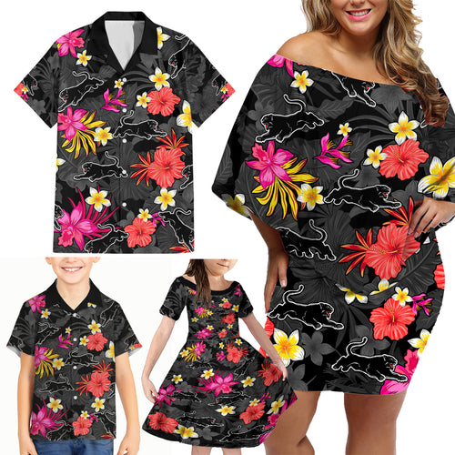 custom-panthers-rugby-family-matching-off-shoulder-short-dress-and-hawaiian-shirt-beautiful-floral-pattern-spring-summer-vibe
