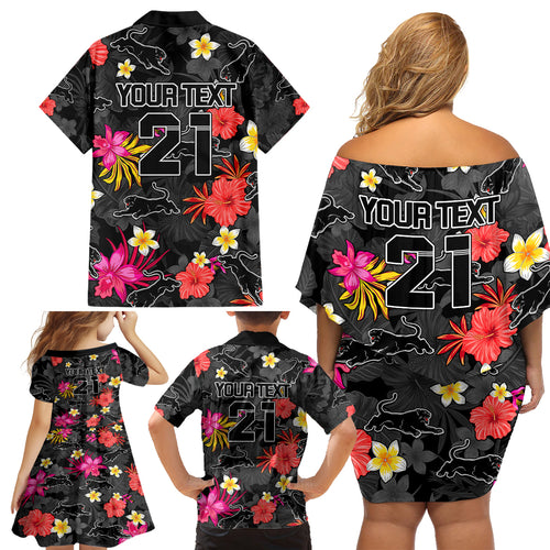 custom-panthers-rugby-family-matching-off-shoulder-short-dress-and-hawaiian-shirt-beautiful-floral-pattern-spring-summer-vibe