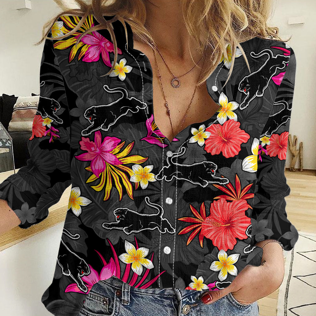 Custom Panthers Rugby Women Casual Shirt Beautiful Floral Pattern Spring Summer Vibe LT9