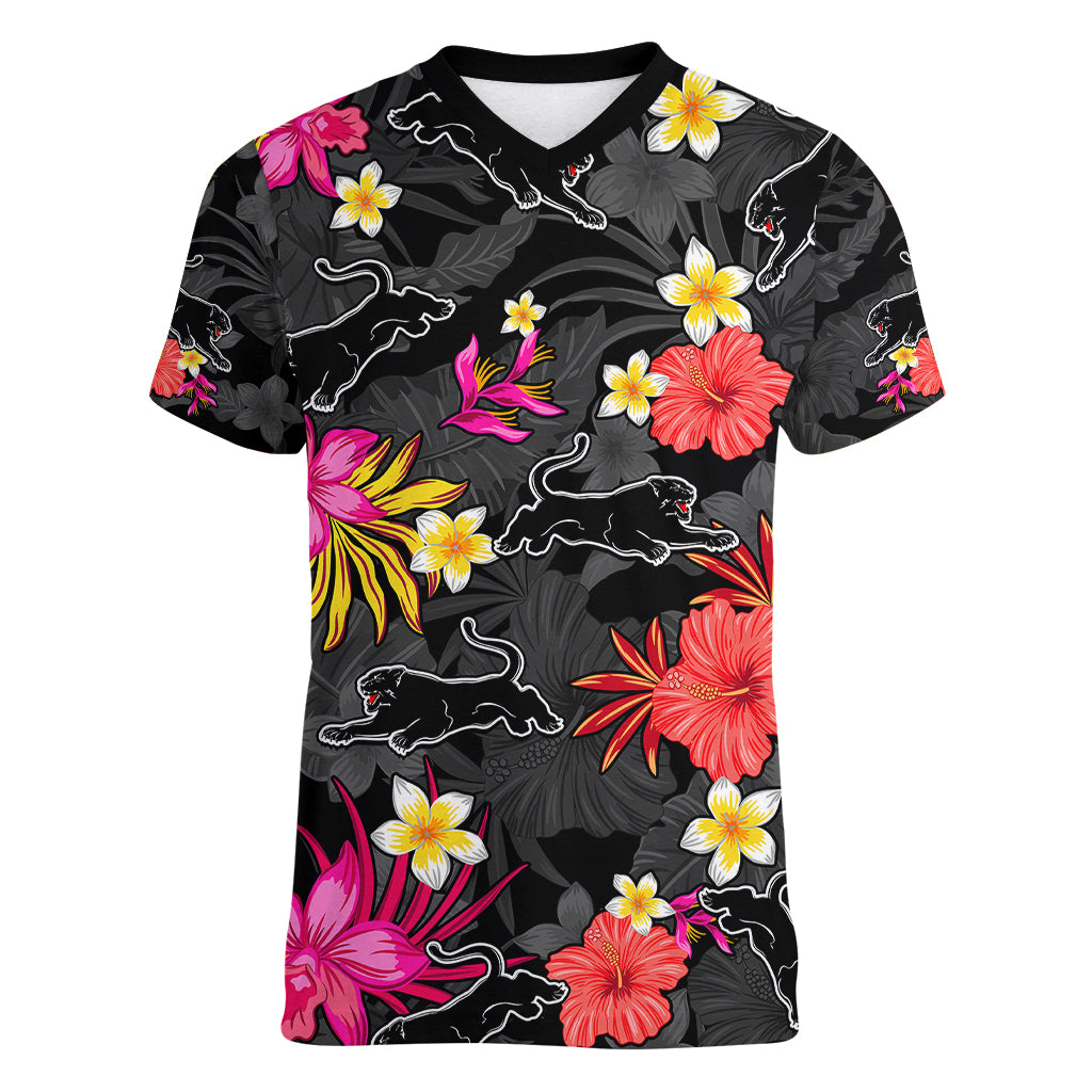custom-panthers-rugby-women-v-neck-t-shirt-beautiful-floral-pattern-spring-summer-vibe