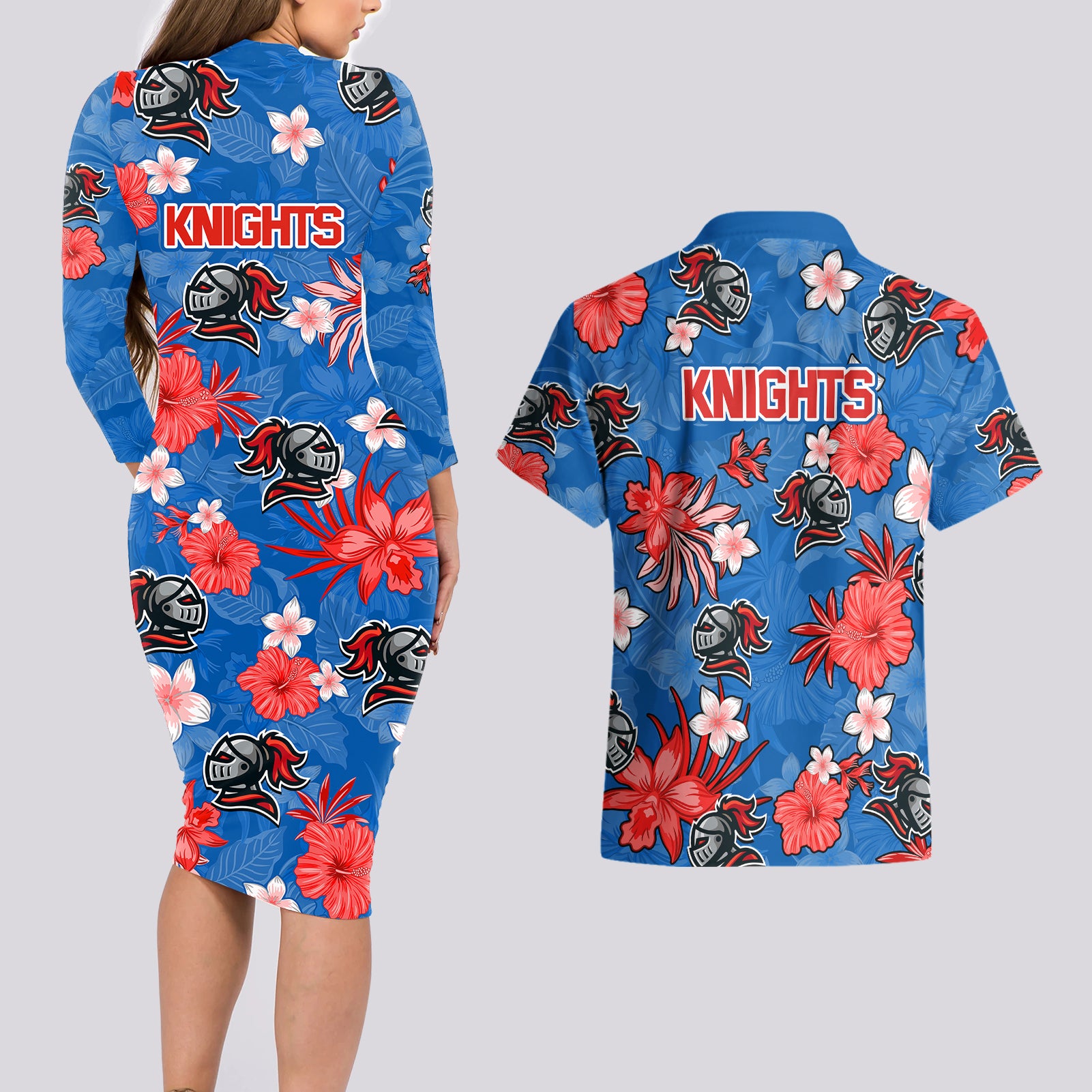 knights-rugby-couples-matching-long-sleeve-bodycon-dress-and-hawaiian-shirt-beautiful-floral-pattern-spring-summer-vibe