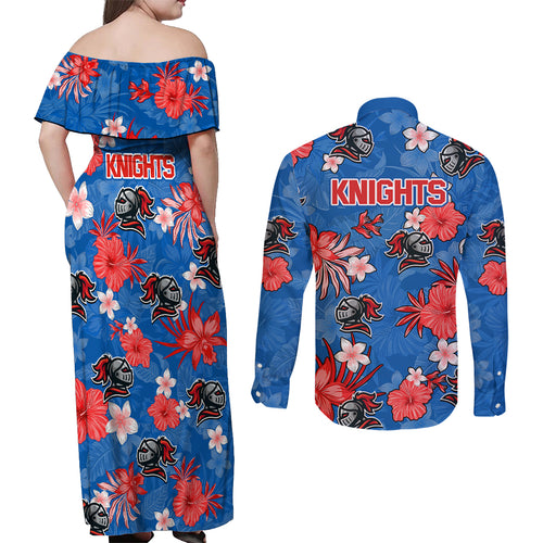 knights-rugby-couples-matching-off-shoulder-maxi-dress-and-long-sleeve-button-shirts-beautiful-floral-pattern-spring-summer-vibe