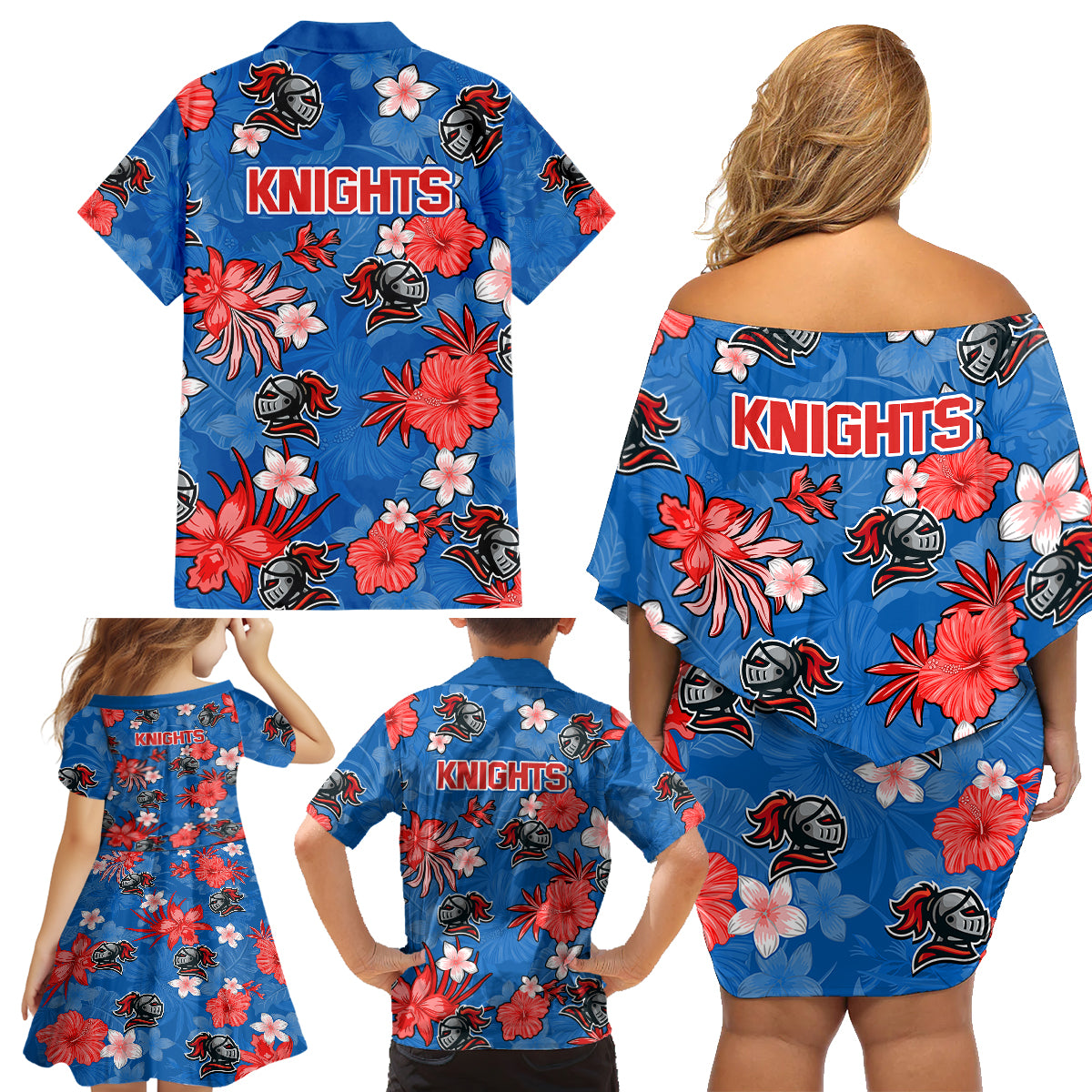 knights-rugby-family-matching-off-shoulder-short-dress-and-hawaiian-shirt-beautiful-floral-pattern-spring-summer-vibe